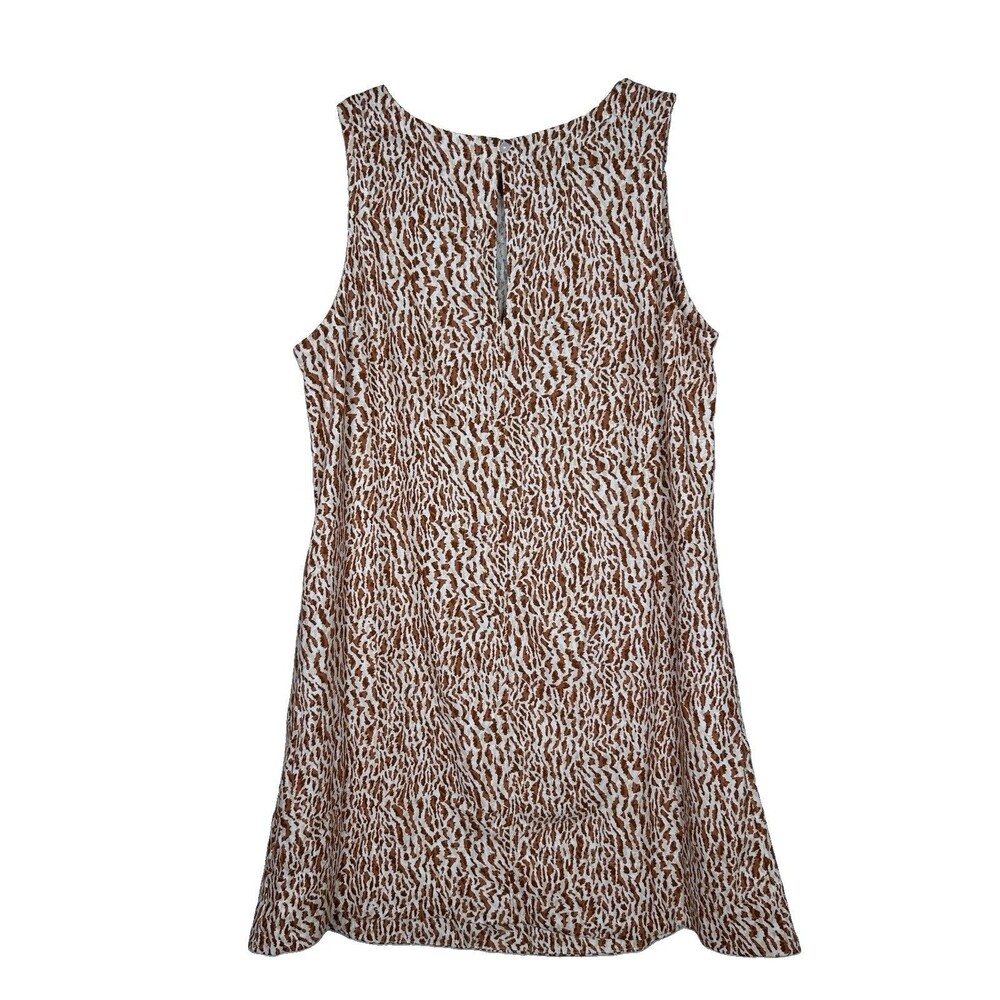Old Navy Womens M Linen‑Blend Mini Shift Dress Sleeveless Brown Animal Print